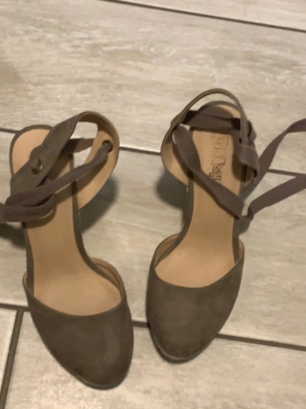 Women’s Taupe Ankle-Strap Suede Pumps